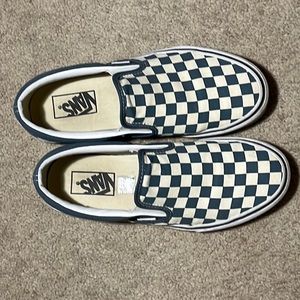 Checkered Vans 7 Mens or 8.5 Womens Blue and Cream.